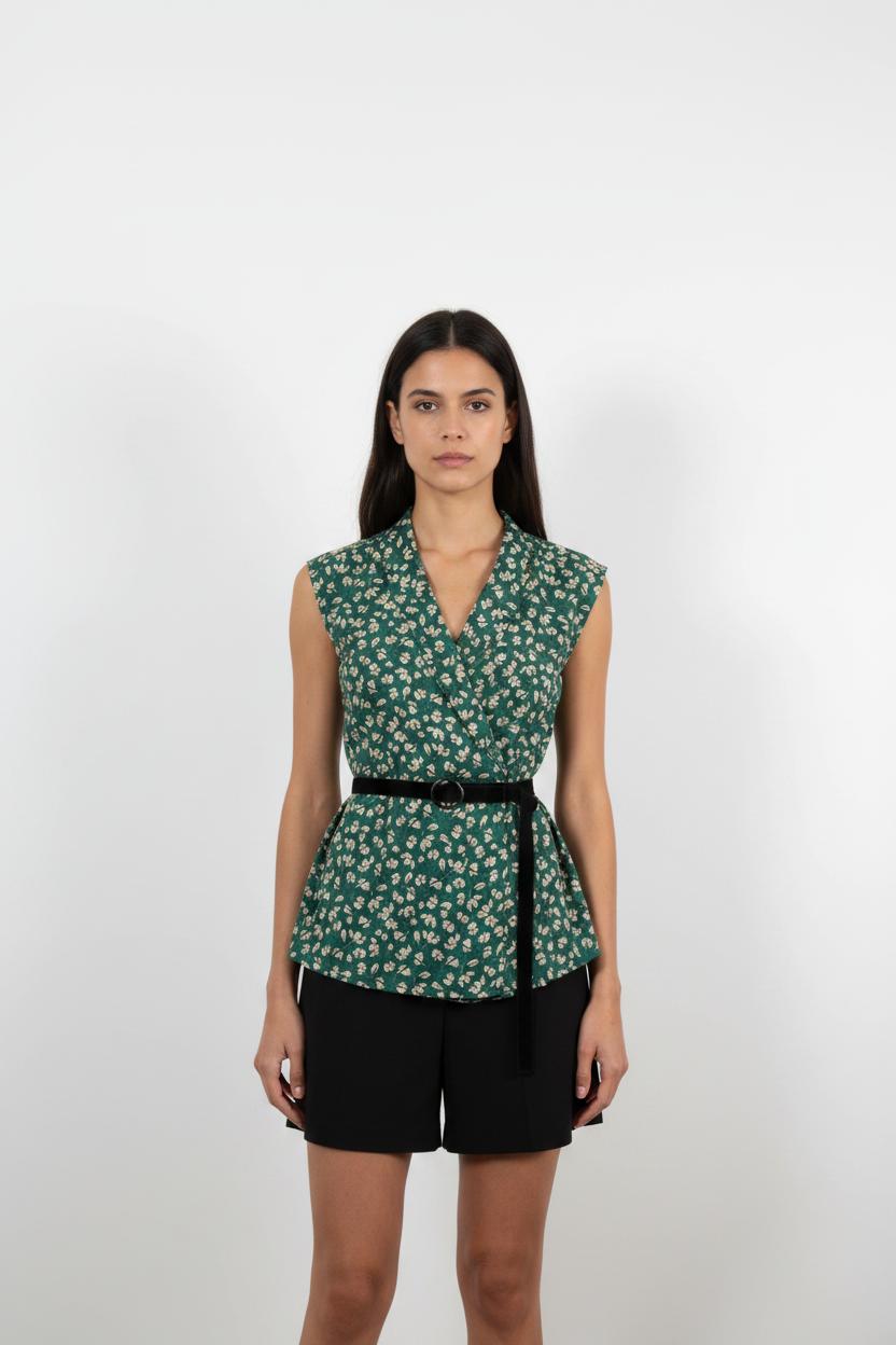 Blouse Verte et Blanche - Taille XS/34