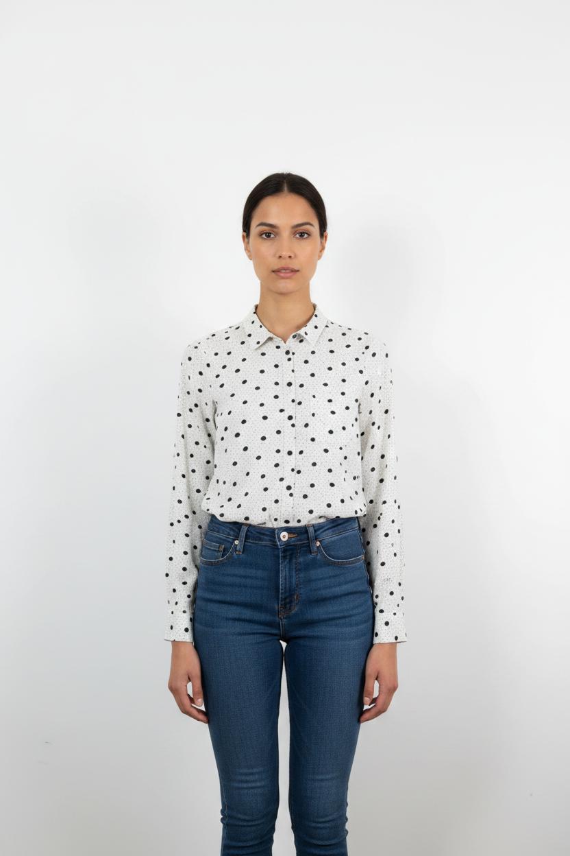 Chemise Blanche à Pois Noirs - Taille XS/34