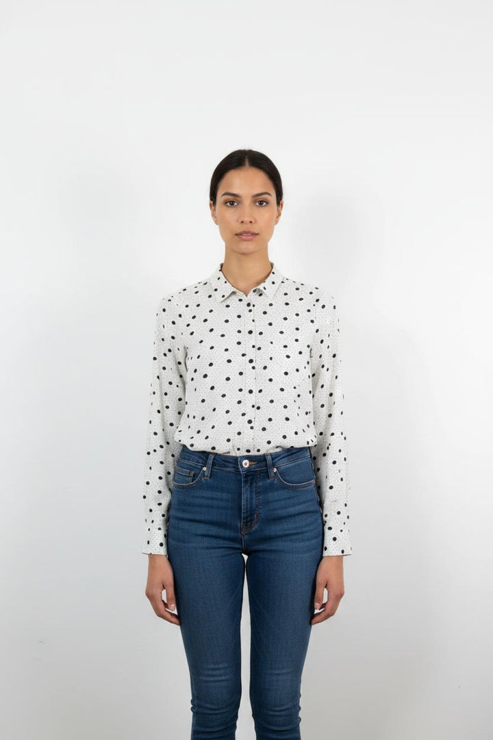Chemise Blanche à Pois Noirs - Taille XS/34