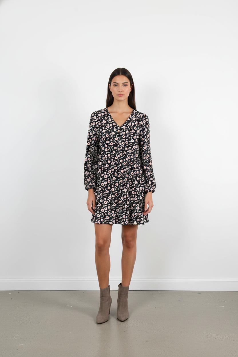 Robe Fleurie Noire et Blanche - Taille XS/34