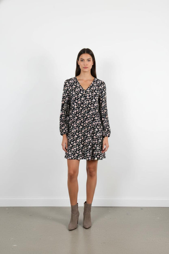 Robe Fleurie Noire et Blanche - Taille XS/34