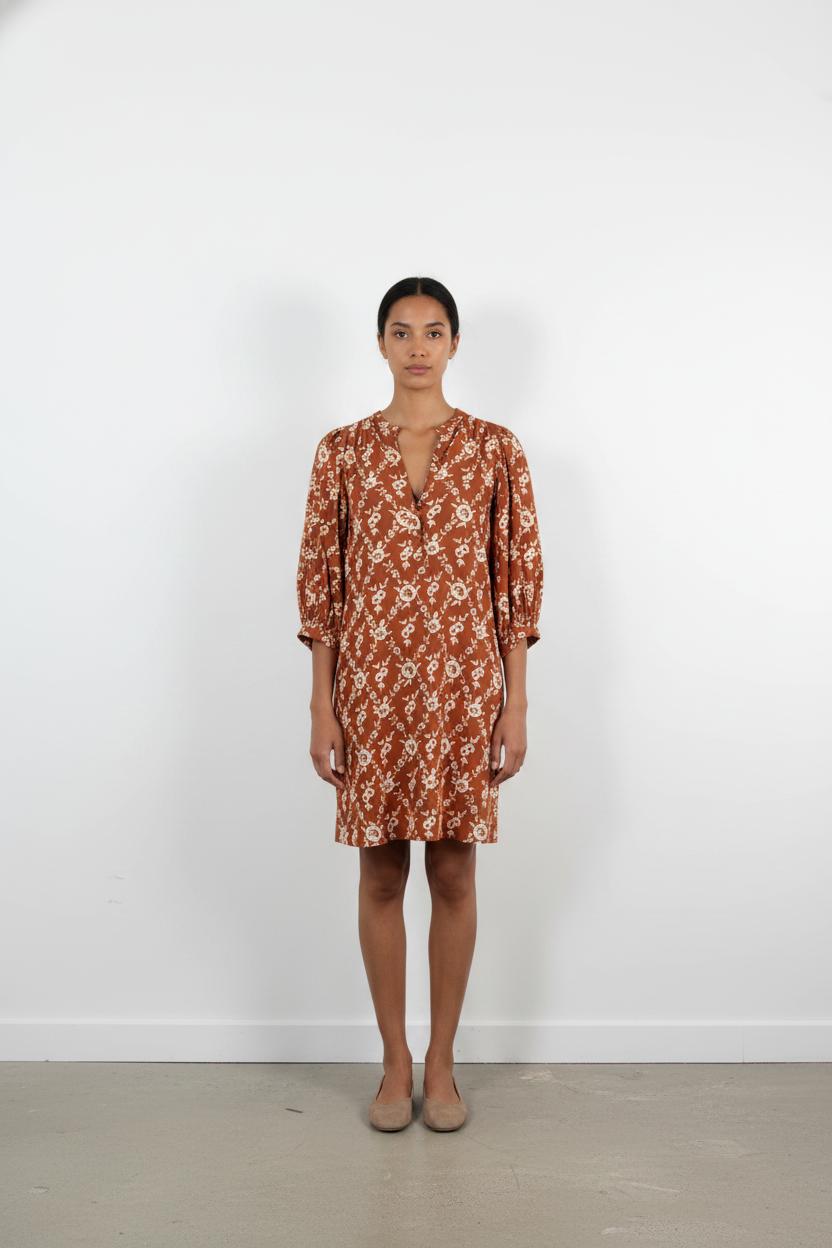 Robe Fleurie Orange et Blanche - Taille XS/34