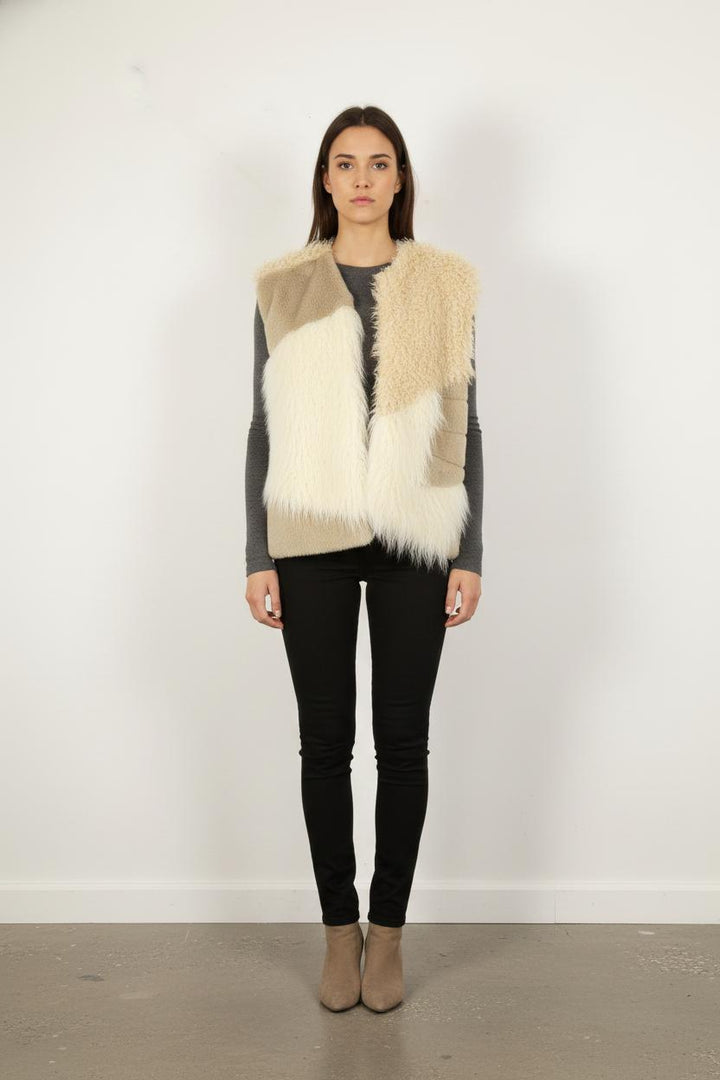 Manteau sans manches Beige et Blanc - Taille S/36