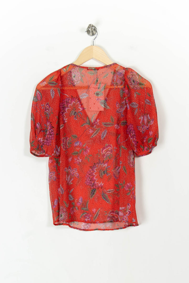 Blouse Fleurie Rouge et Violet - Taille XS/34 de la marque One Step | PARAD67795 - Vendu par Paradigme - Image 4