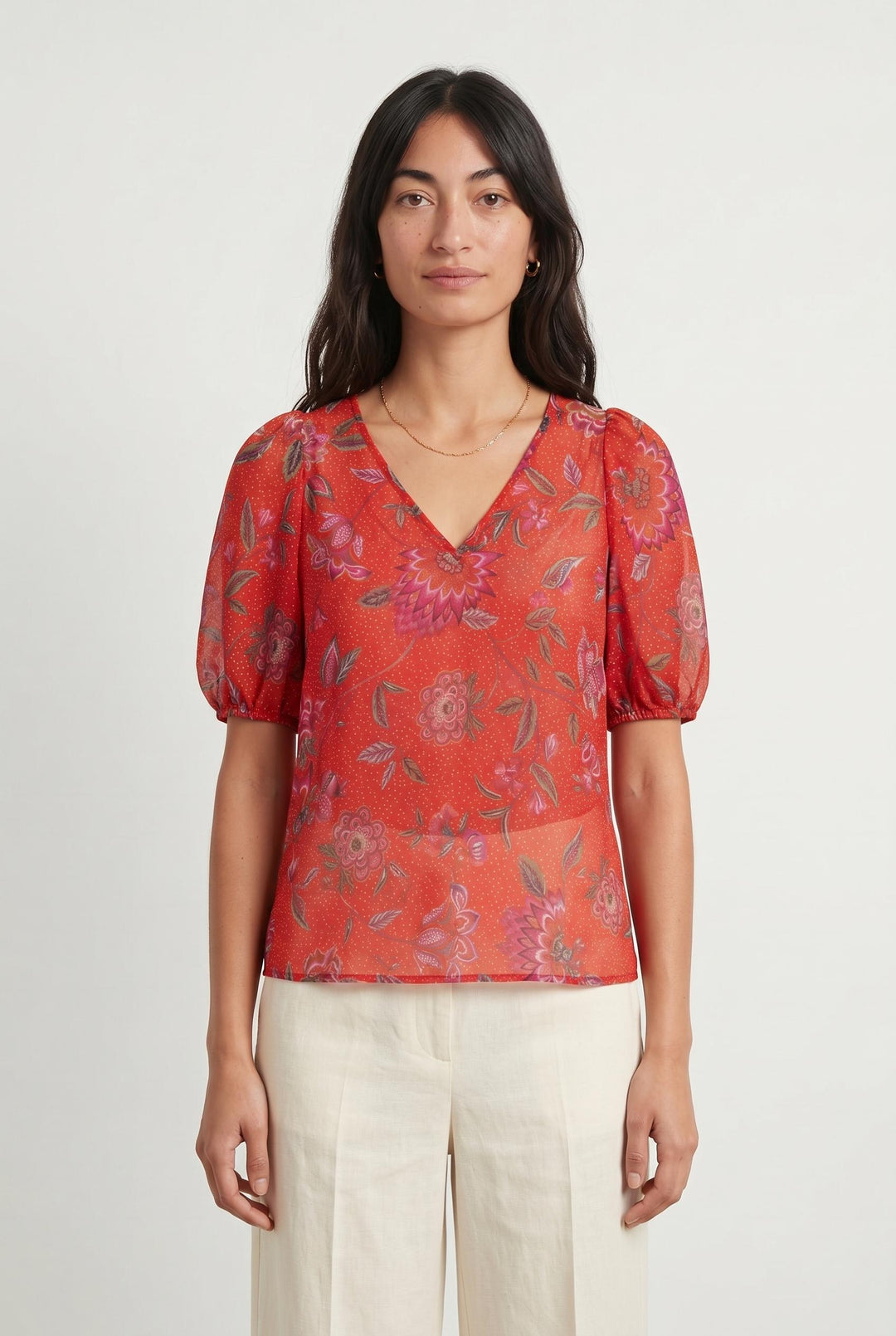 Blouse Fleurie Rouge et Violet - Taille XS/34 de la marque One Step | PARAD67795 - Vendu par Paradigme - Image 1