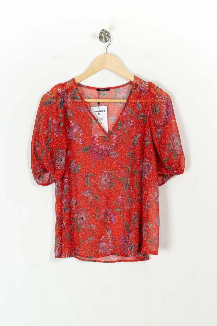 Blouse Fleurie Rouge et Violet - Taille XS/34 de la marque One Step | PARAD67795 - Vendu par Paradigme - Image 2