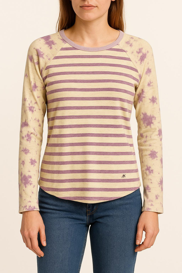 T-shirt Manches Longues Beige et Violet - Taille XS/34 de la marque Léon & Harper | PARAD67834 - Vendu par Paradigme - Image 1