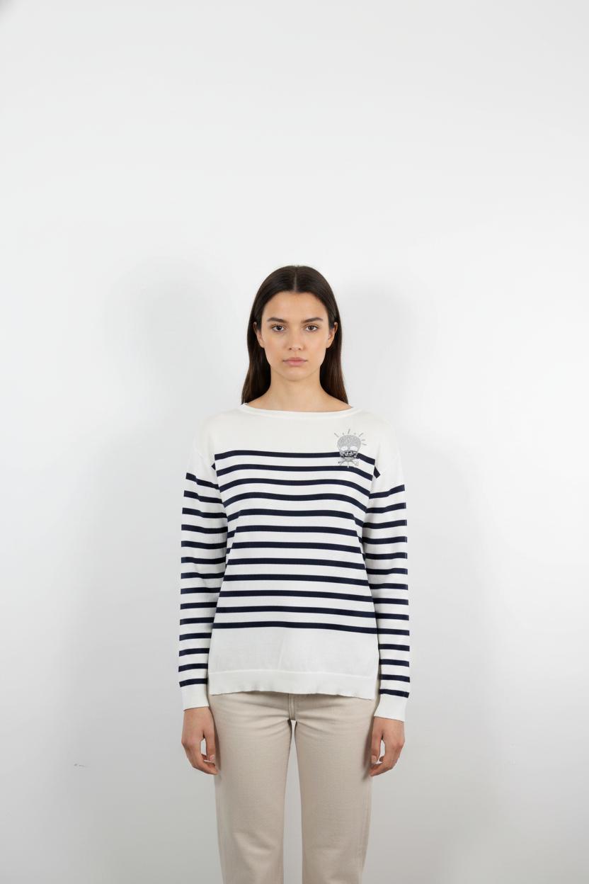 Pull Rayé Blanc et Bleu - Taille XS/34