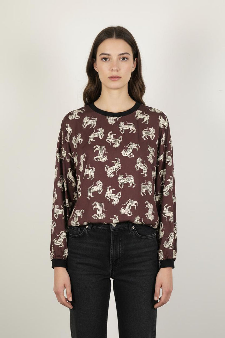 Blouse Marron et Blanche - Taille S/36