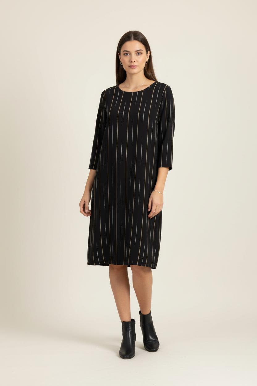 Robe Droite Noire à Rayures - Taille L/40 de la marque La Fée Maraboutée | PARAD68152 - Vendu par Paradigme - Image 1