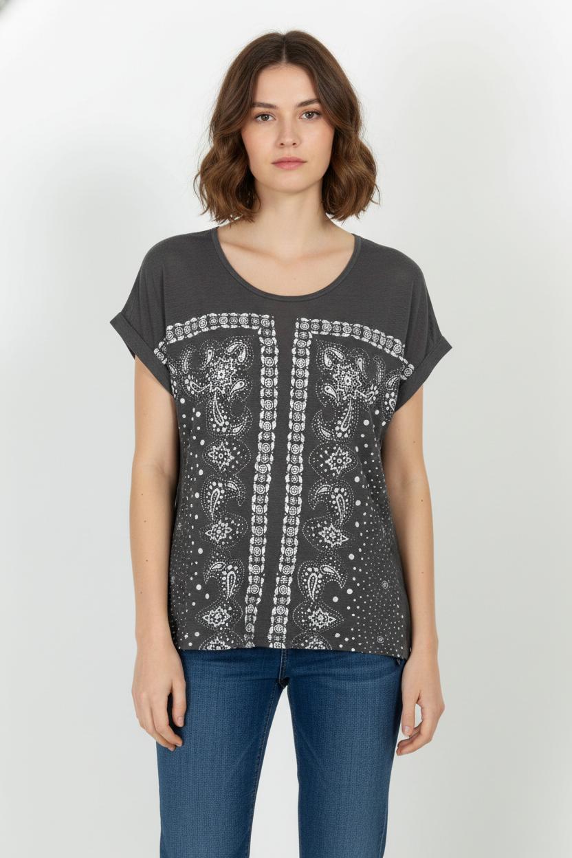 Tee-shirt Gris et Blanc - Taille S/36 de la marque Sandro | PARAD68223 - Vendu par Paradigme - Image 1
