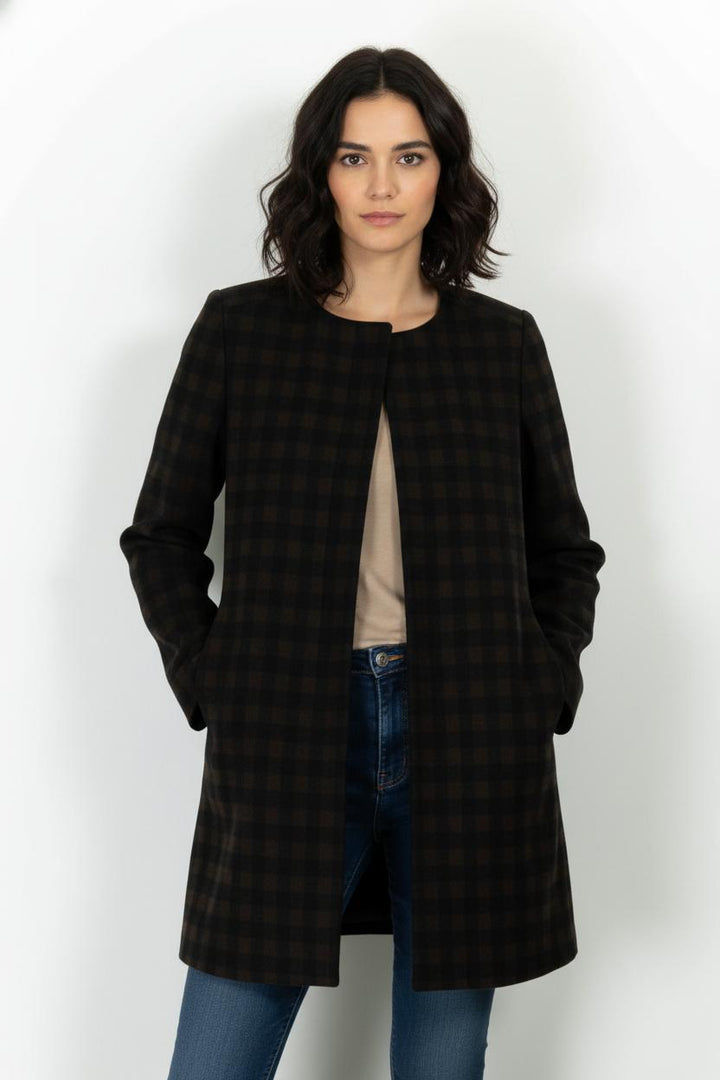 Manteau Carreaux Marron et Noir - Taille S/36 de la marque Maje | PARAD68243 - Vendu par Paradigme - Image 1