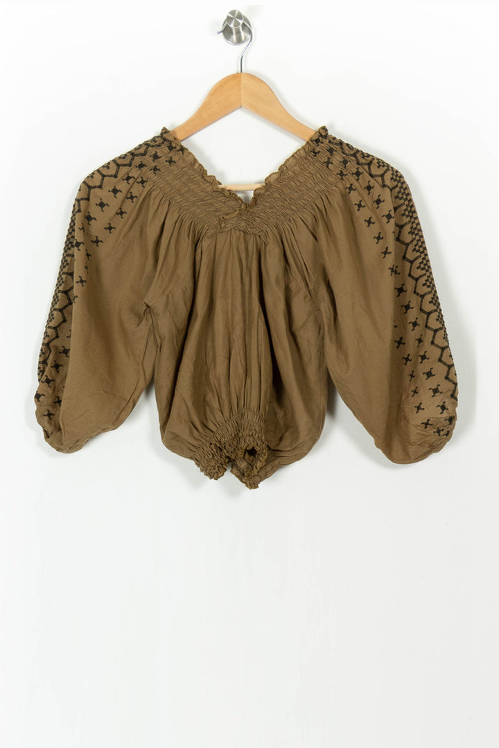 Blouse Brodée Marron et Noir - Taille S/36 de la marque Comptoir des Cotonniers | PARAD68395 - Vendu par Paradigme - Image 4