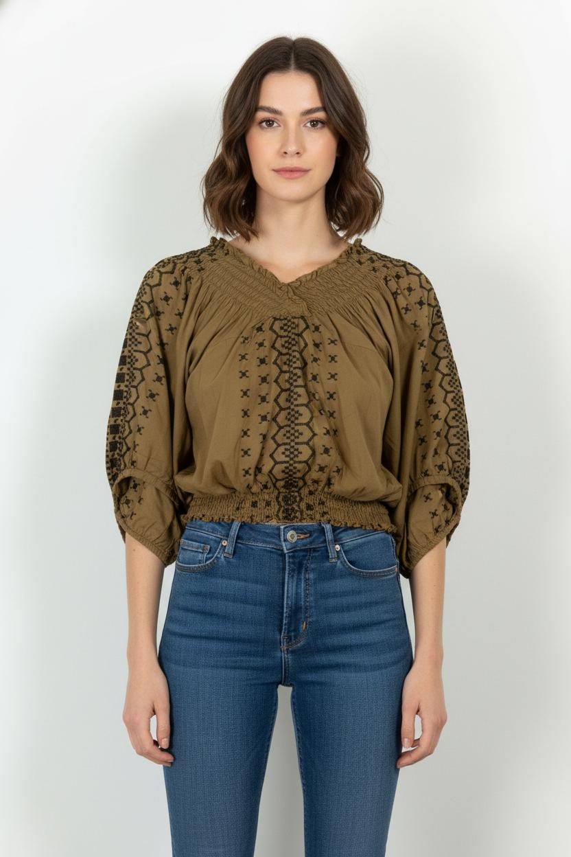 Blouse Brodée Marron et Noir - Taille S/36 de la marque Comptoir des Cotonniers | PARAD68395 - Vendu par Paradigme - Image 1
