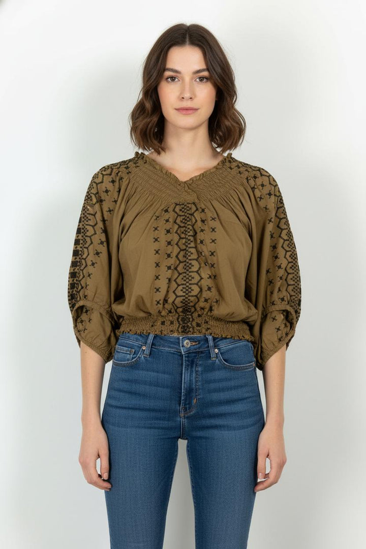 Blouse Brodée Marron et Noir - Taille S/36 de la marque Comptoir des Cotonniers | PARAD68395 - Vendu par Paradigme - Image 1