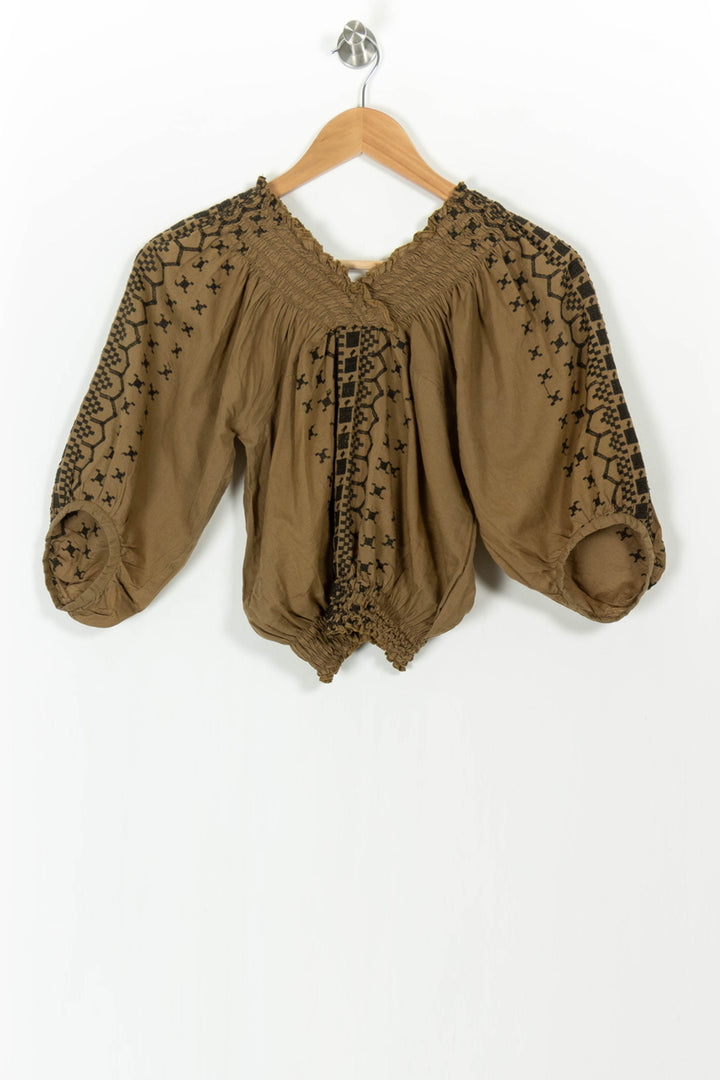 Blouse Brodée Marron et Noir - Taille S/36 de la marque Comptoir des Cotonniers | PARAD68395 - Vendu par Paradigme - Image 2
