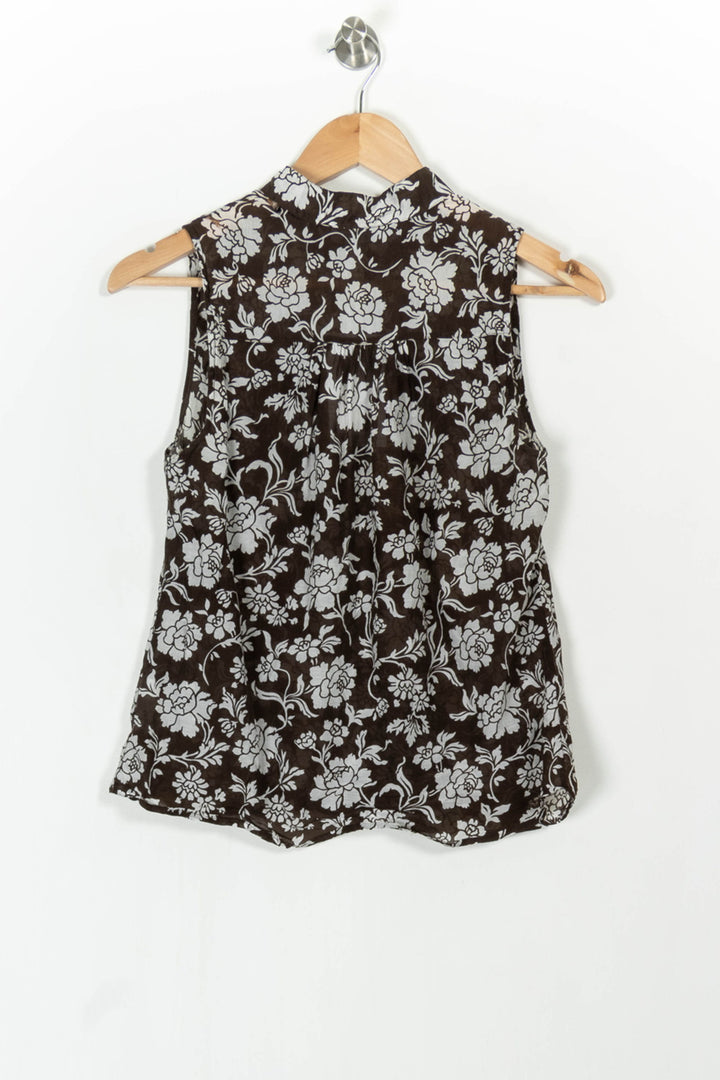 Blouse Sans Manches Marron et Blanche - Taille L/40 de la marque Caroll | PARAD68553 - Vendu par Paradigme - Image 4