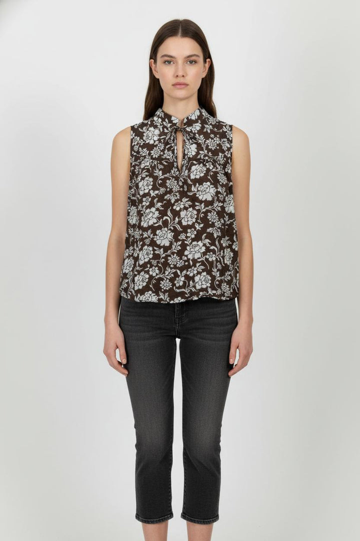 Blouse Sans Manches Marron et Blanche - Taille L/40 de la marque Caroll | PARAD68553 - Vendu par Paradigme - Image 1
