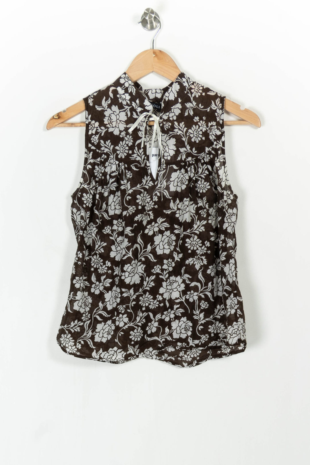 Blouse Sans Manches Marron et Blanche - Taille L/40 de la marque Caroll | PARAD68553 - Vendu par Paradigme - Image 2