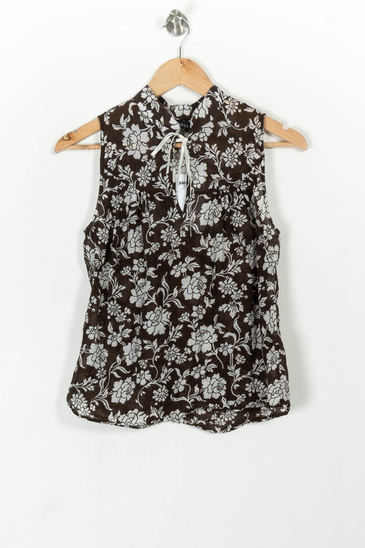 Blouse Sans Manches Marron et Blanche - Taille L/40 de la marque Caroll | PARAD68553 - Vendu par Paradigme - Image 2