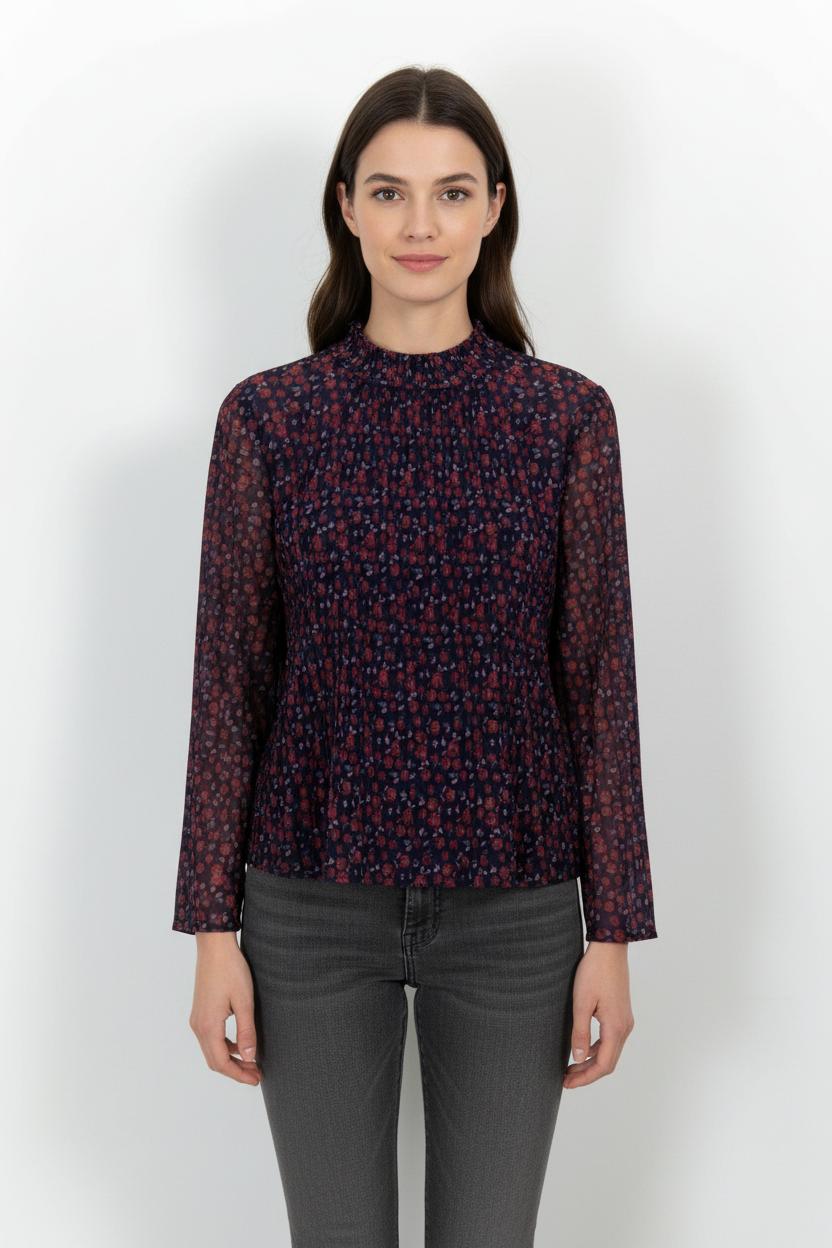 Blouse Fleurie Bordeaux et Bleu - Taille S/36 de la marque Sandro | PARAD68576 - Vendu par Paradigme - Image 1