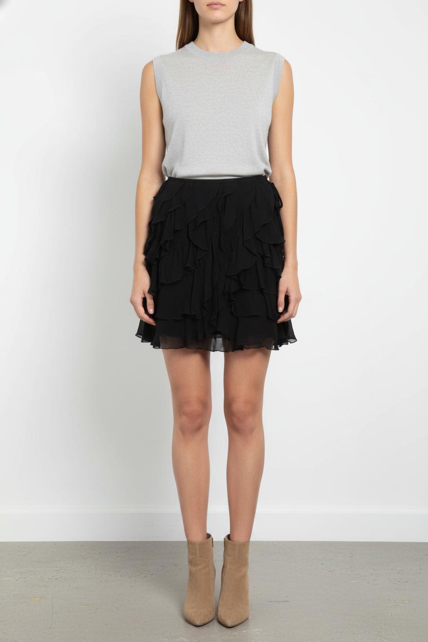 Jupe Volantée Noire - Taille S/36 de la marque Derhy | PARAD68671 - Vendu par Paradigme - Image 1