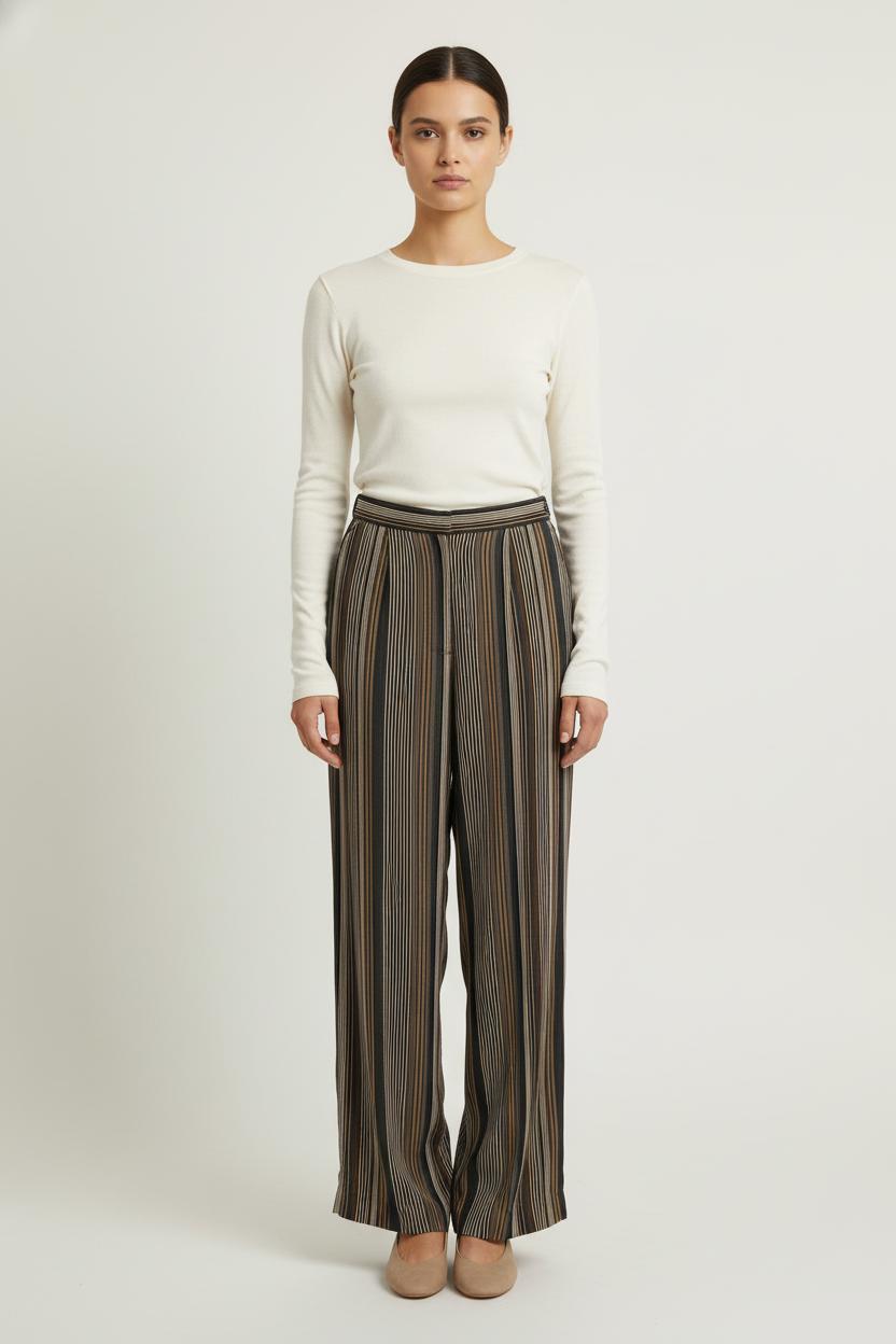 Pantalon Large Rayé Noir et Beige - Taille S/36 de la marque Caroll | PARAD68787 - Vendu par Paradigme - Image 1