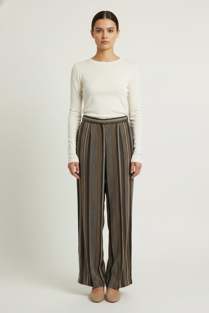 Pantalon Large Rayé Noir et Beige - Taille S/36 de la marque Caroll | PARAD68787 - Vendu par Paradigme - Image 1