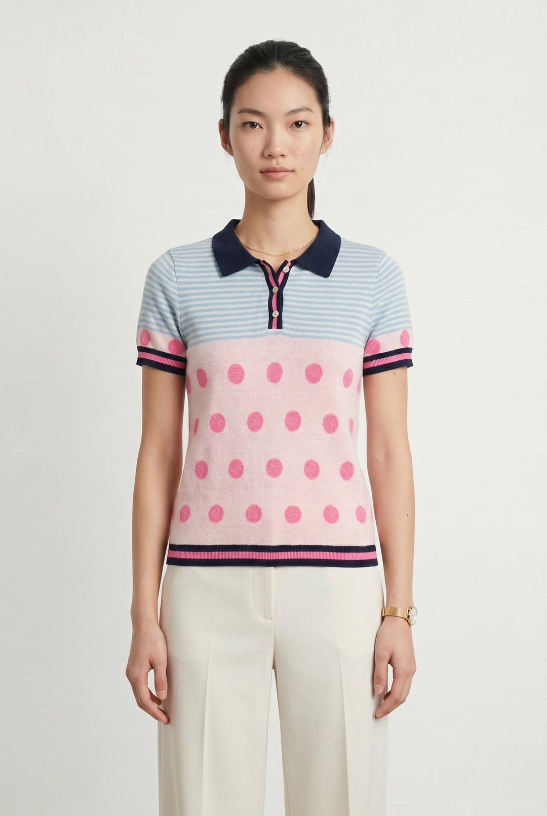 Polo Tricot Bleu et Rose - Taille S/36 de la marque Ines de la Fressange Paris | PARAD68828 - Vendu par Paradigme - Image 1