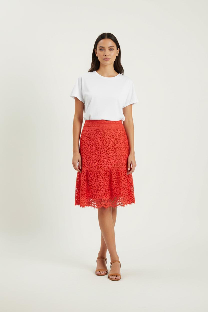 Jupe Dentelle Rouge - Taille M/38 de la marque Tara Jarmon | PARAD68875 - Vendu par Paradigme - Image 1