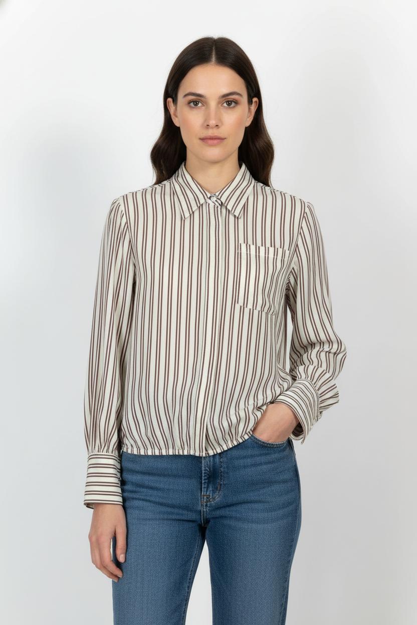 Chemise Rayée Blanc et Marron - Taille S/36 de la marque Isabel Marant | PARAD68881 - Vendu par Paradigme - Image 1