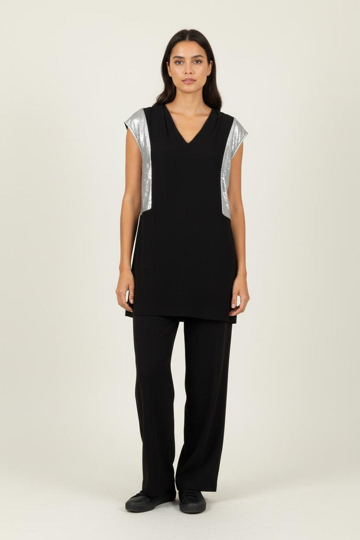 Robe Noire et Argentée - Taille M/38 de la marque Sandro | PARAD68928 - Vendu par Paradigme - Image 1