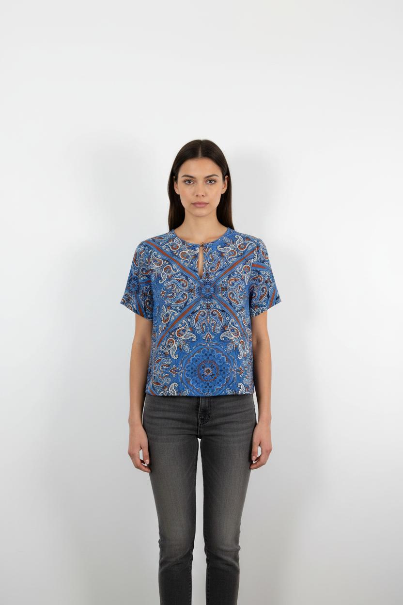 Blouse Bleue et Orange - Taille L/40