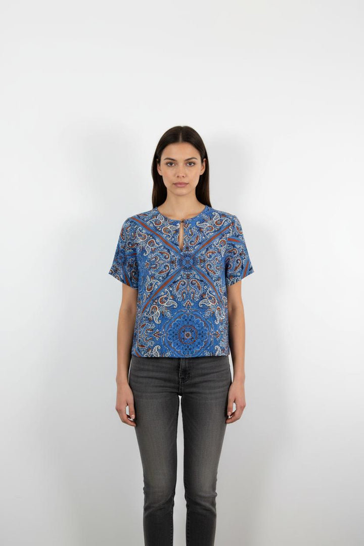 Blouse Bleue et Orange - Taille L/40