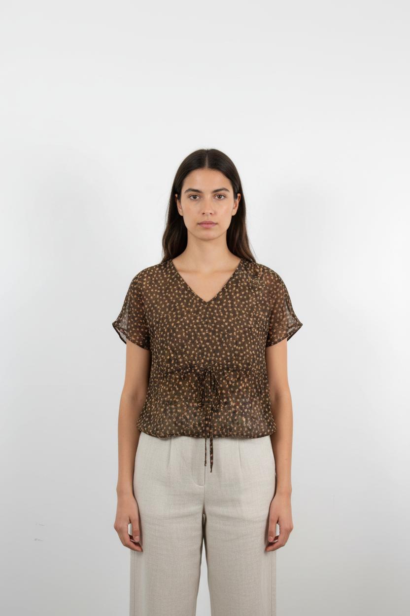 Blouse Verte et Rose - Taille XS/34