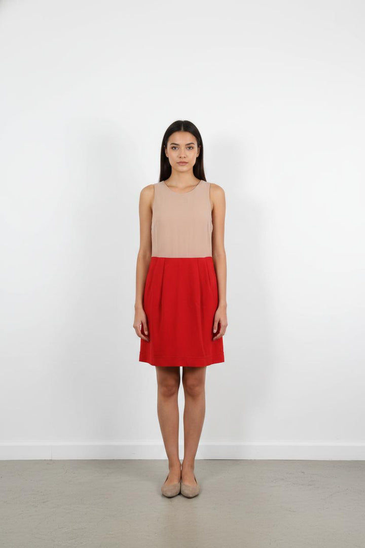 Robe Sans Manches Beige et Rouge - Taille S/36