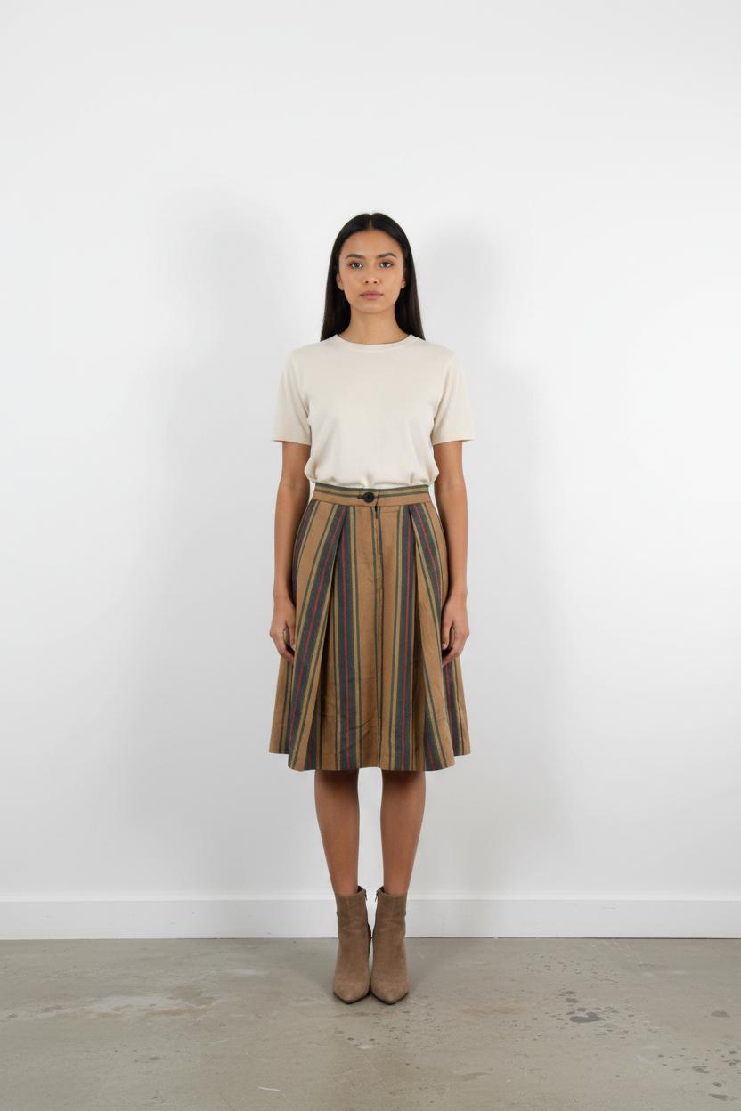 Jupe Courte Rayée Marron et Vert - Taille S/36