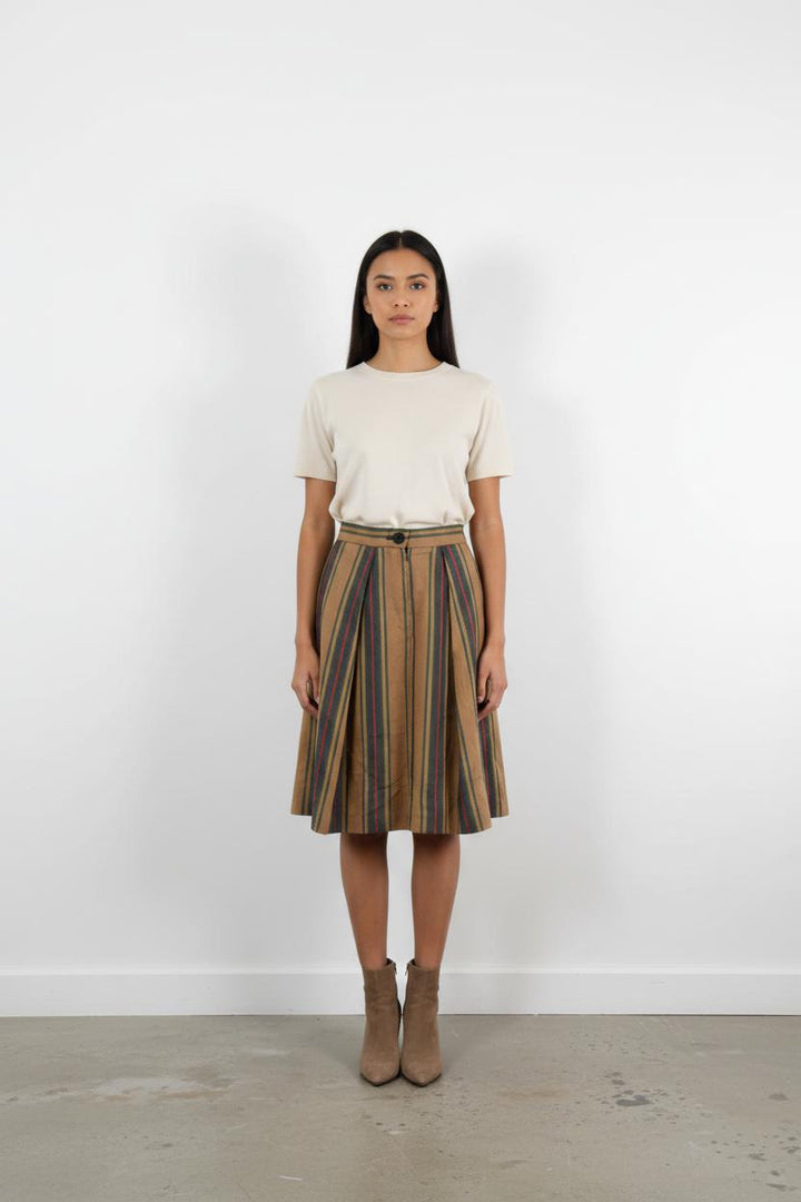 Jupe Courte Rayée Marron et Vert - Taille S/36