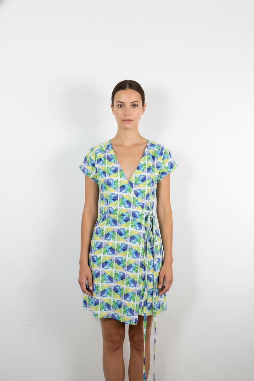 Robe Cache-Cœur Bleu et Vert - Taille L/40