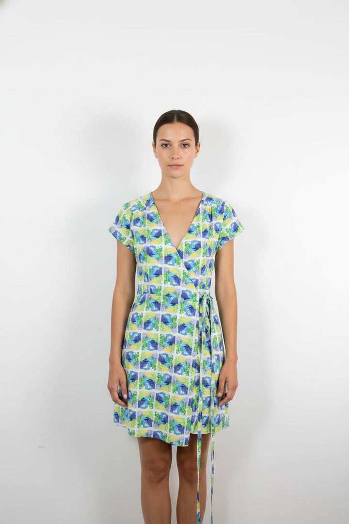 Robe Cache-Cœur Bleu et Vert - Taille L/40