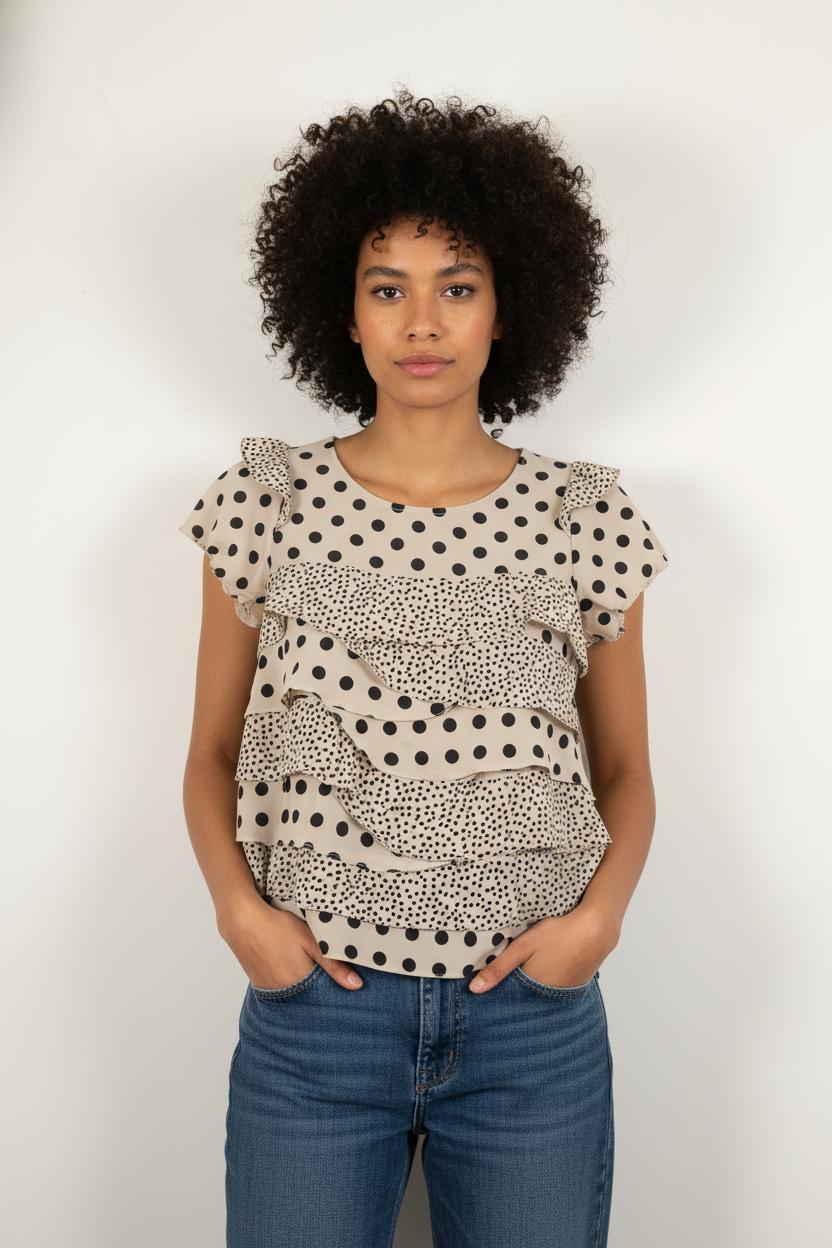 Blouse Beige et Noire - Taille L/40