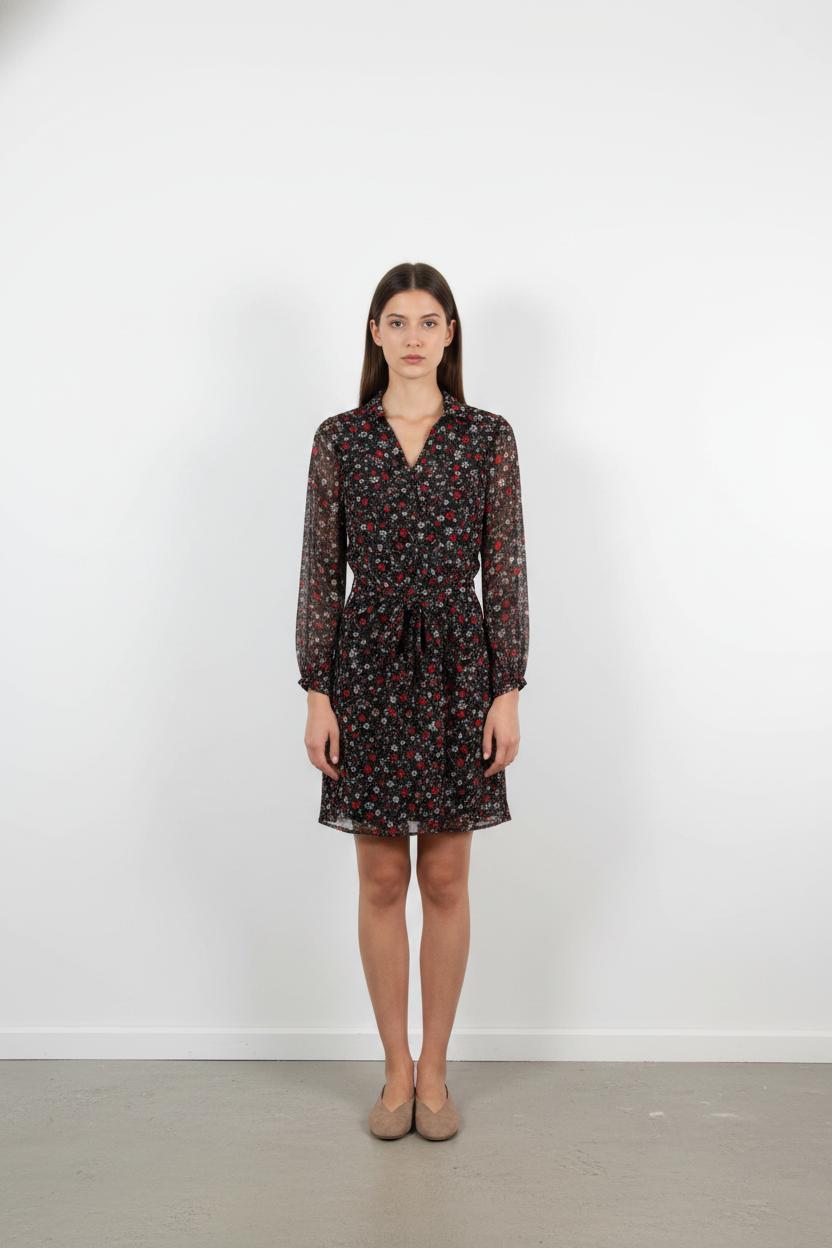 Robe Fleurie Noire et Rouge - Taille XS/34