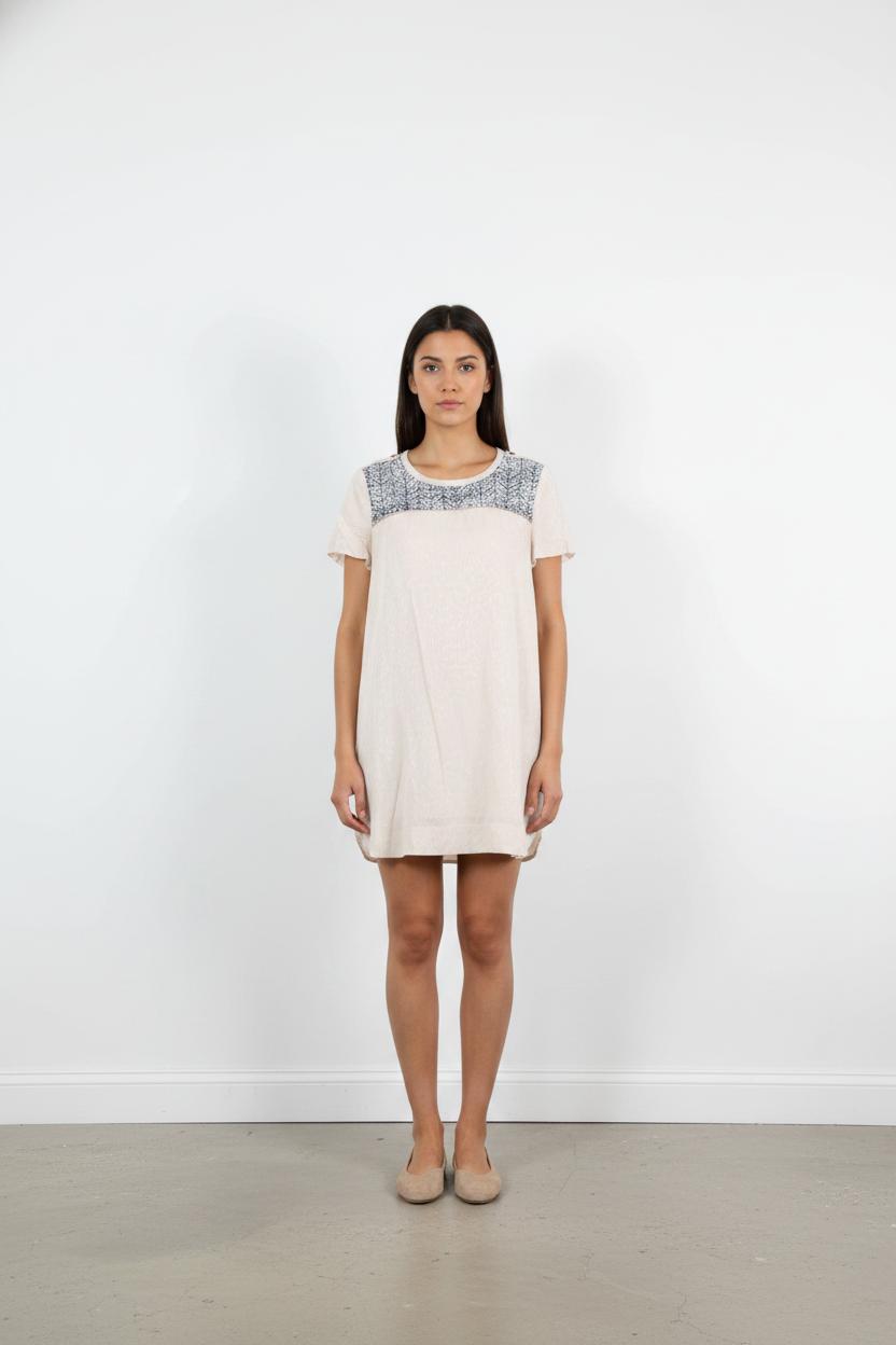 Robe Courte Beige et Bleue - Taille L/40