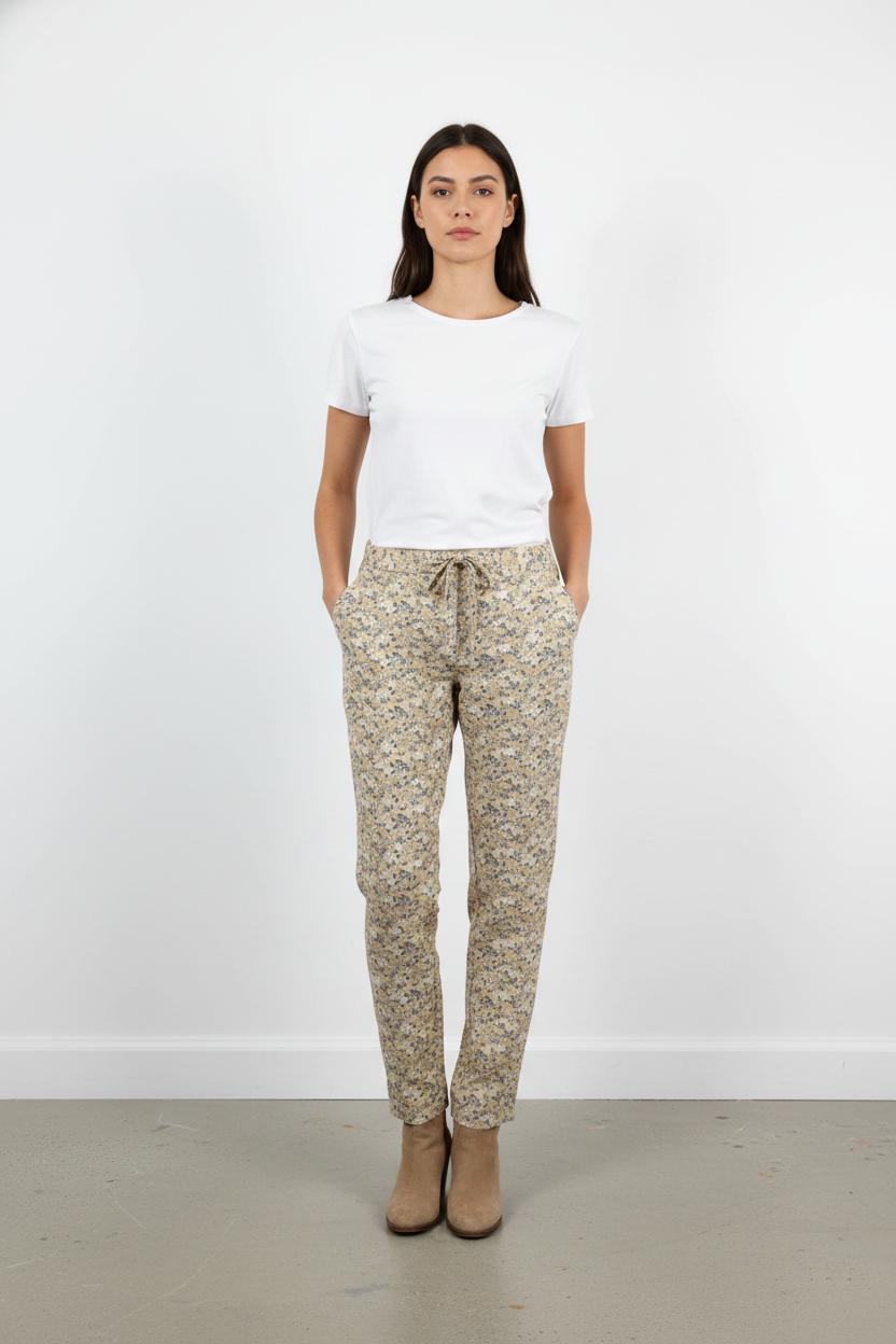 Pantalon Fleuri Beige et Bleu - Taille S/36