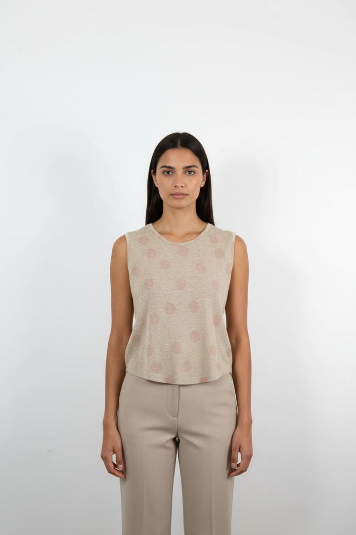 Débardeur Beige à Pois Roses - Taille S/36