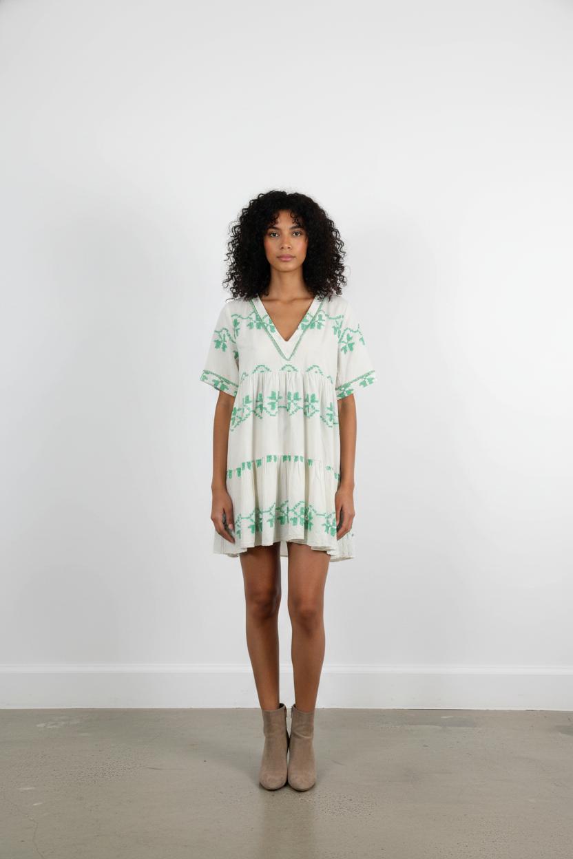 Robe Courte Blanche et Verte - Taille XS/34