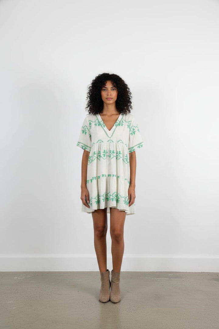 Robe Courte Blanche et Verte - Taille XS/34