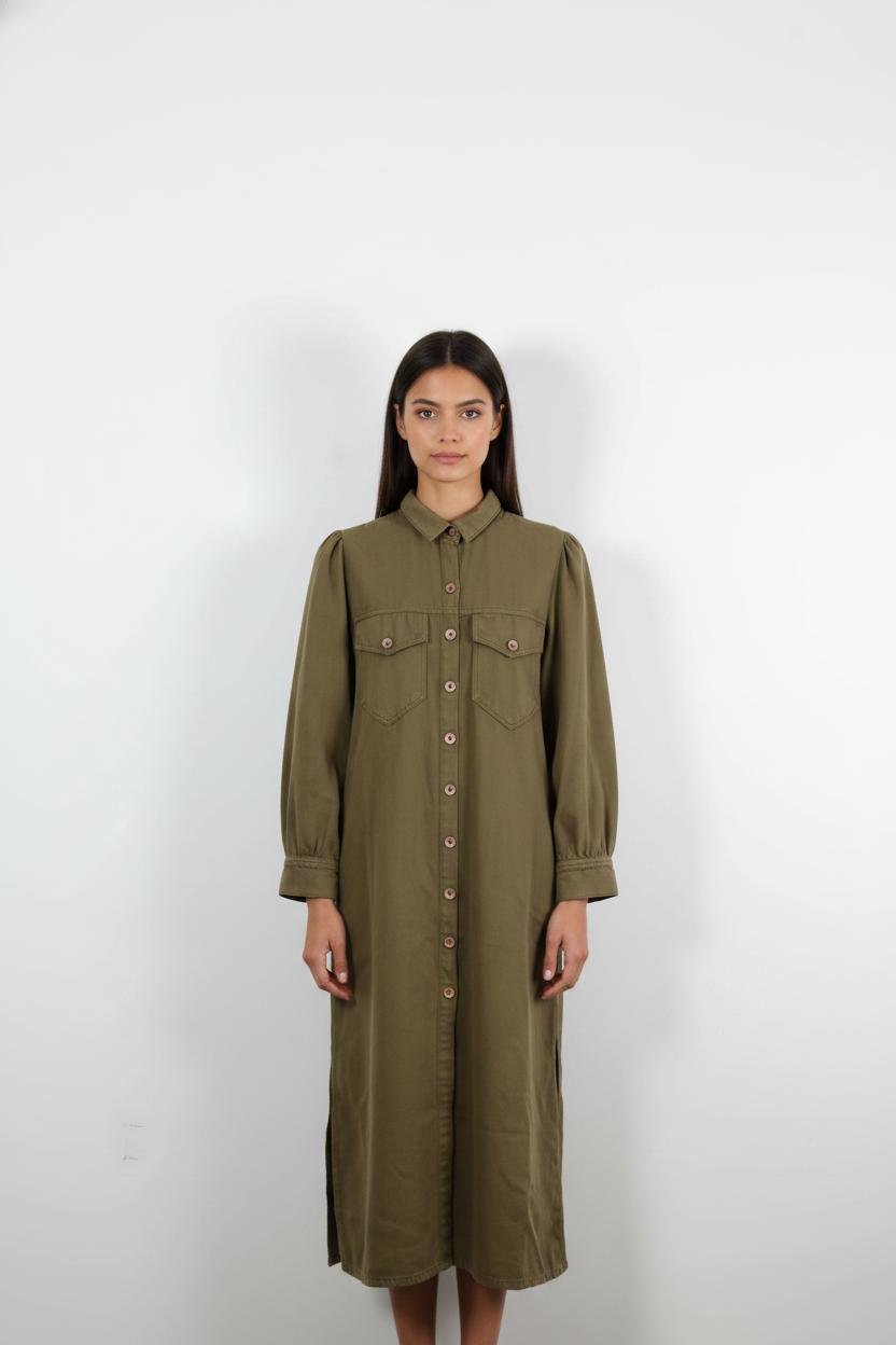 Robe chemise longue verte - Taille S/36