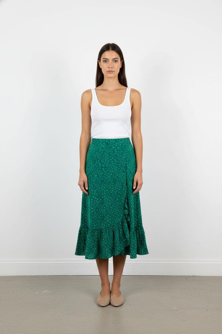 Jupe Midi Verte à Pois Blancs - Taille M/38