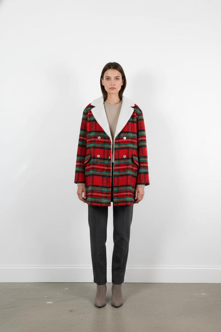 Manteau À Carreaux Rouge et Vert - Taille S/36